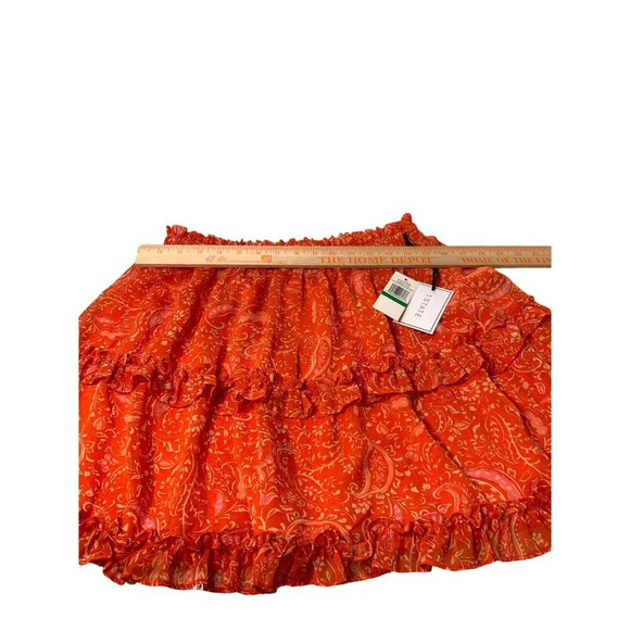 1.State Orange Paisley Print Tiered Mini Skirt with Ruffle Hem & Elastic S - Picture 4 of 8